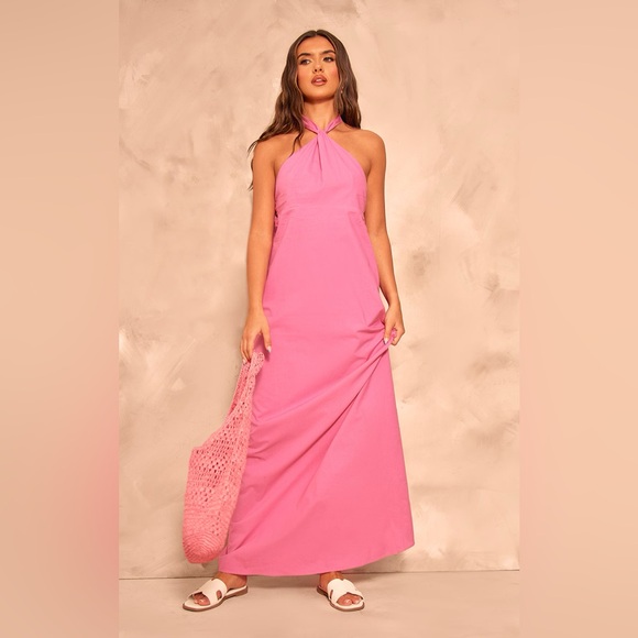 Fuscia Pink Linen Knot Halter Maxi Dress from PrettyLittleThing - Picture 2 of 3